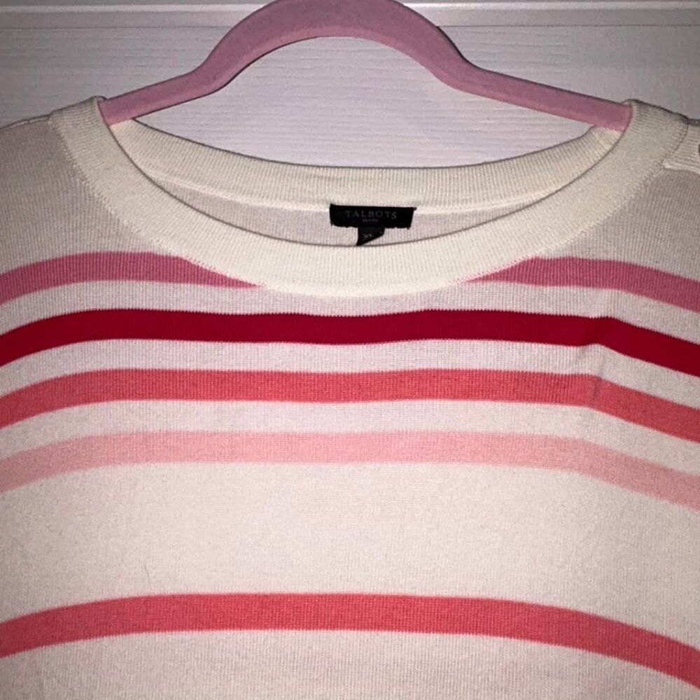 Talbots elbow sleeve pink and ivory stripe sweater top woman's size XLP - Picture 4 of 7